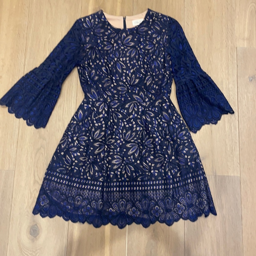 Eliza J Lace Bell Sleeve Fit & Flare Lace Dress